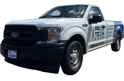 PROTECH HVAC service truck featuring company branding and contact information, parked and ready for HVAC installation and repair services.