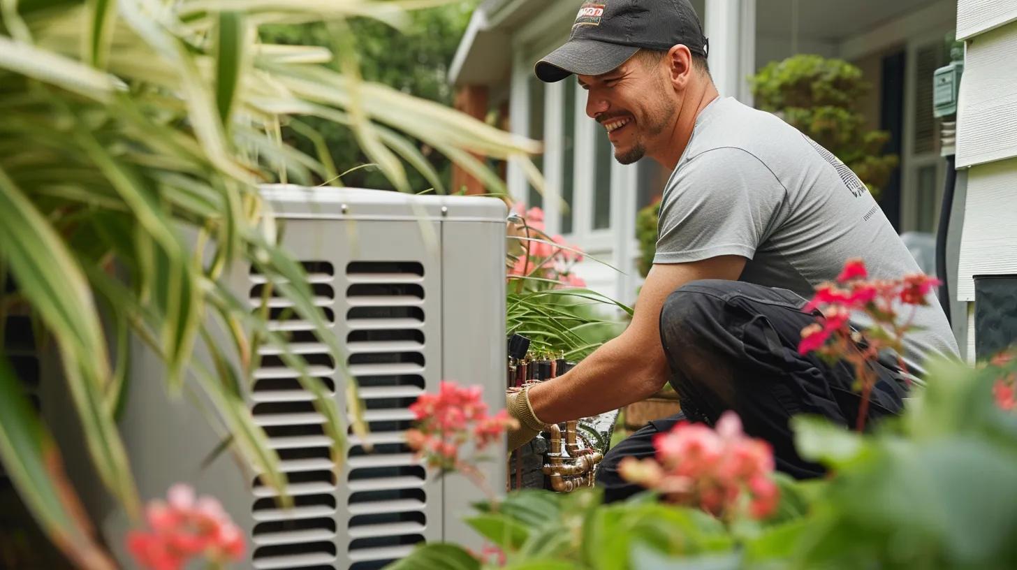 A friendly PROTECH HVAC technician expertly installing a new system in a cozy Selbyville home, ensuring residential comfort and peak efficiency.